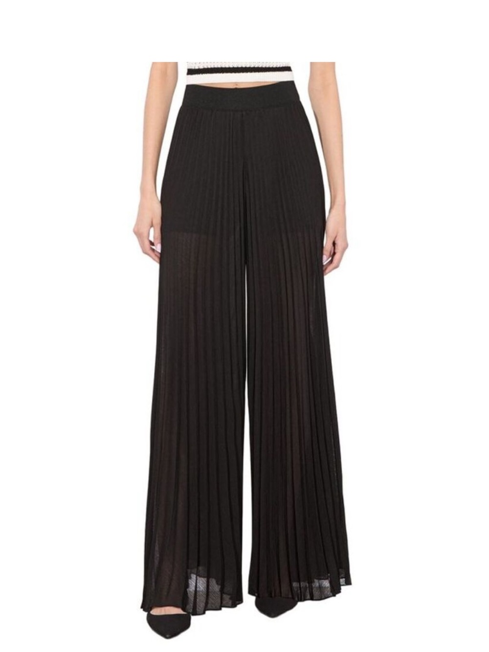 Alice + Olivia Athena accordion Black Pleated Wide-Leg Pants